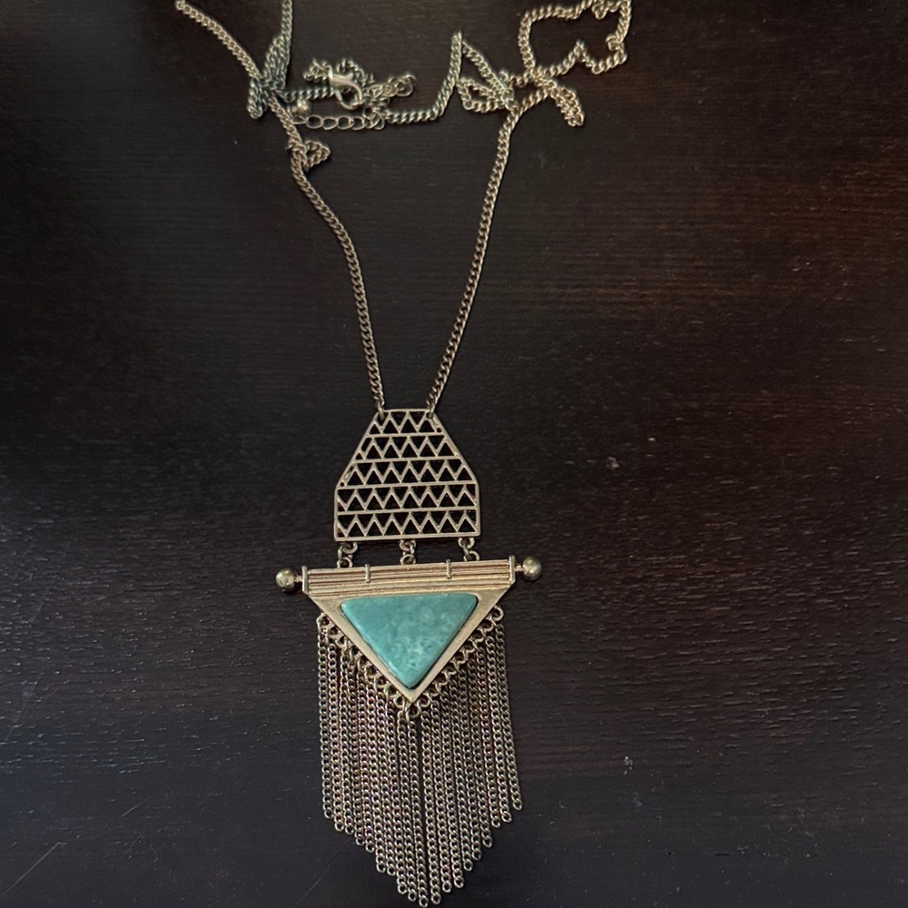 Bohemian Gold and Turquoise Pendant Necklace